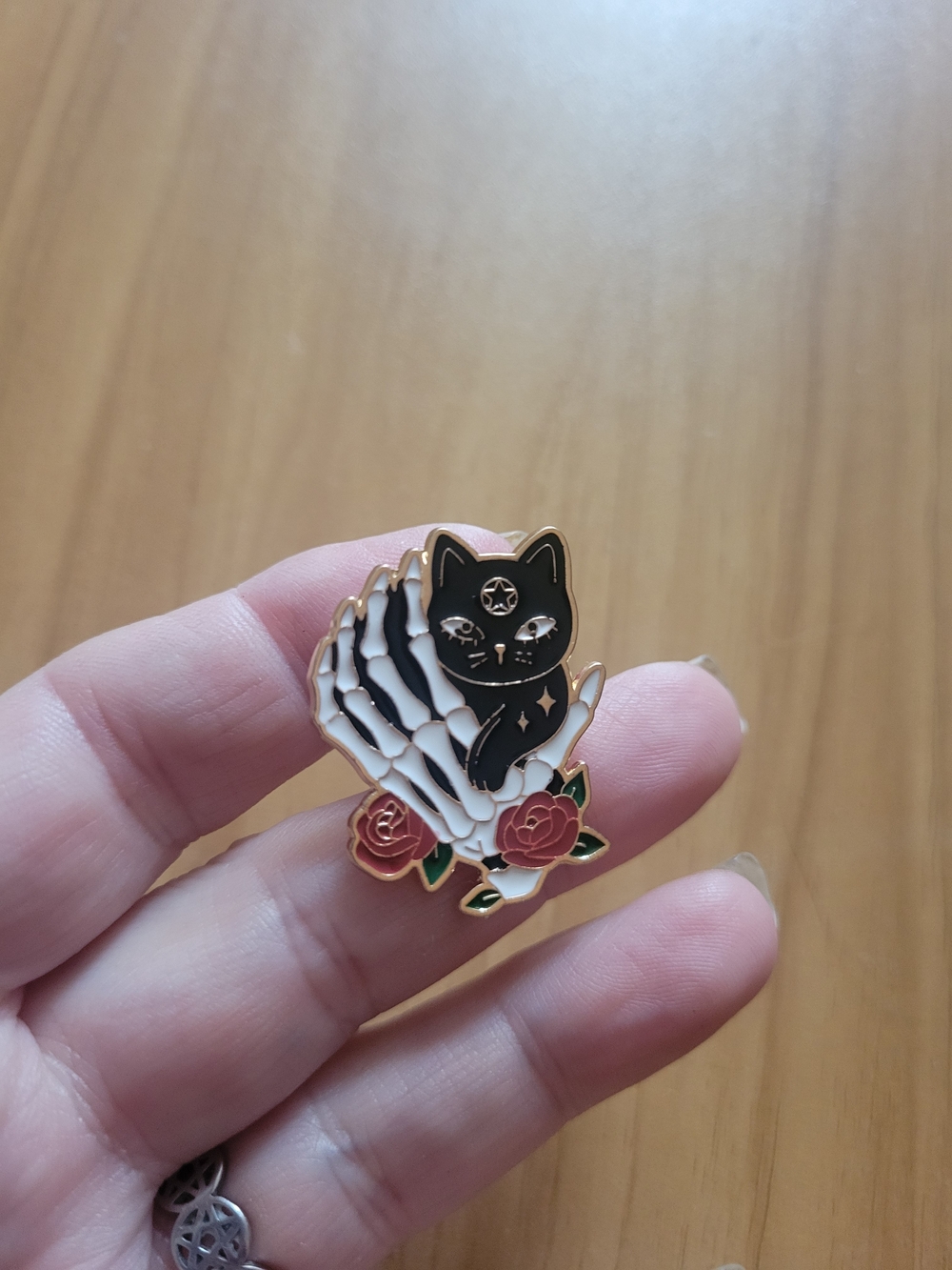 👻BUY 1 GET 1 FREE👻 Black Cat & Skeleton Hand Enamel Brooch with Red Roses
